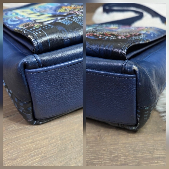 Anuschka Hand Painted Lady Liberty Statue Blue New York Cityscape Crossbody Bag - Picture 15 of 16